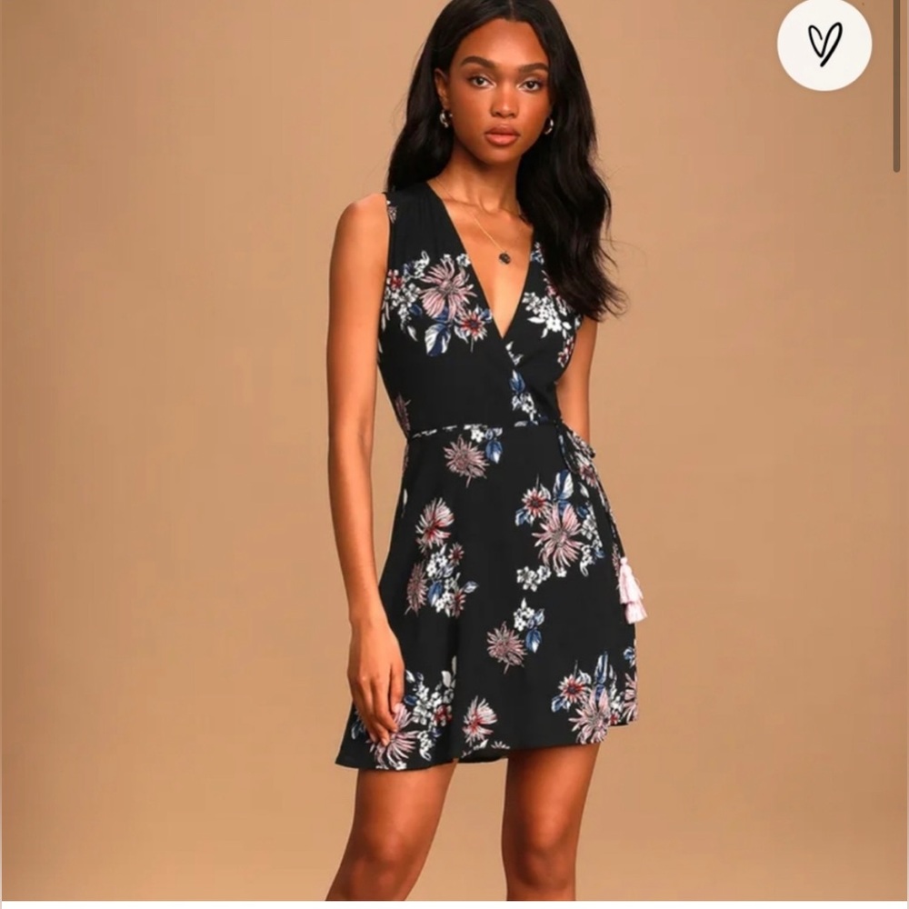Lulus Midnight Flower Black Floral Print Wrap Dress